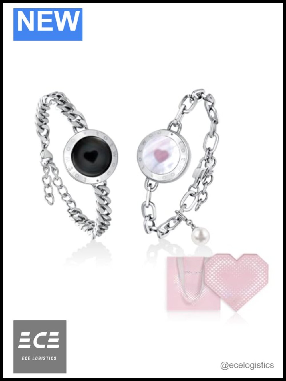 Smart Long Distance Touch Bracelet for Couples Black Obsidian White Mother of